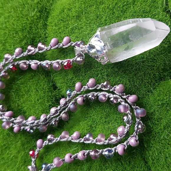Silver Quartz Crystal Necklace Artisan Jewelry by Rust Belt Raised - Picture 10 of 12